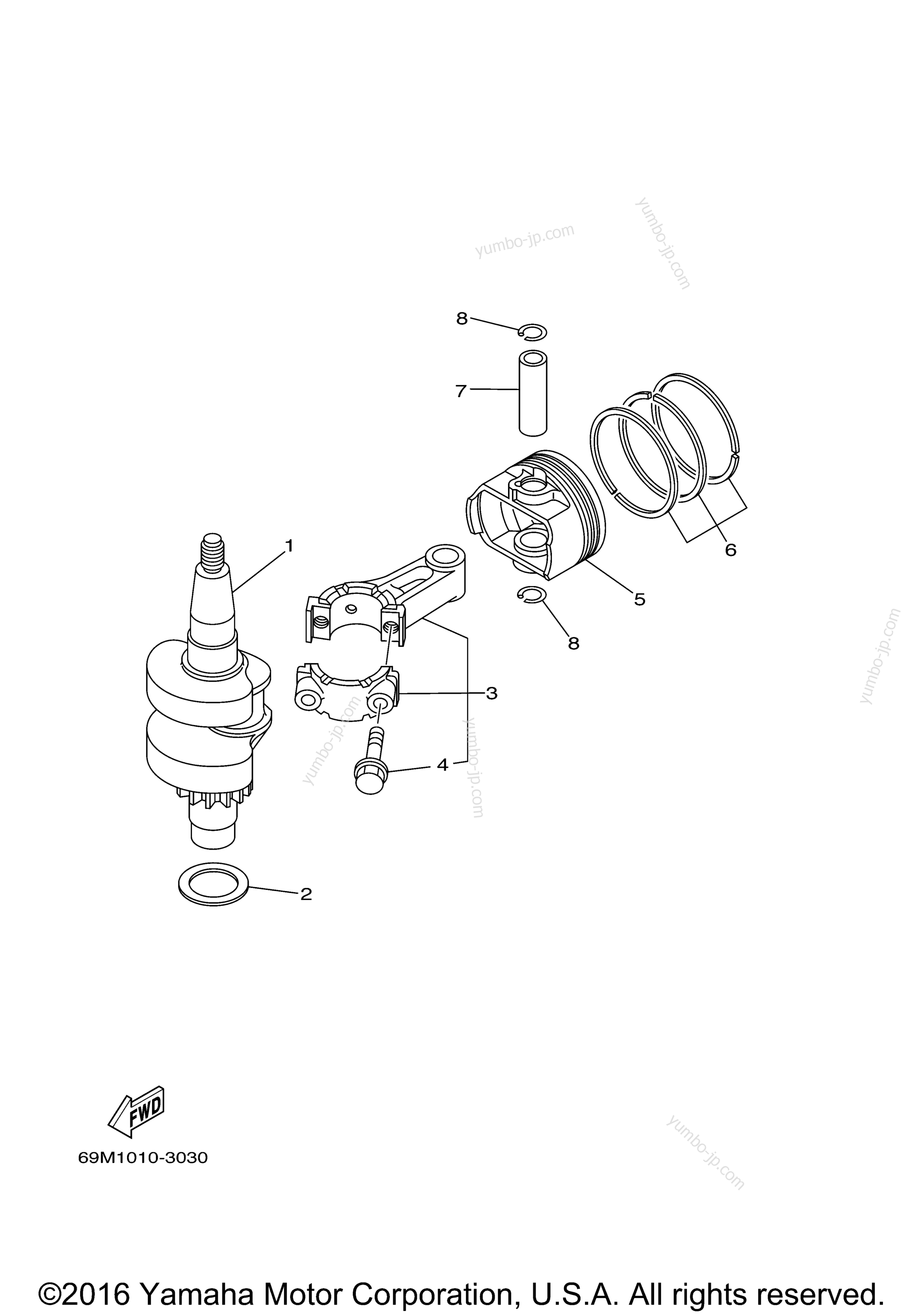 Коленвал и поршневая группа для лодочных моторов YAMAHA F2.5LMHA (0315) 2006 г.