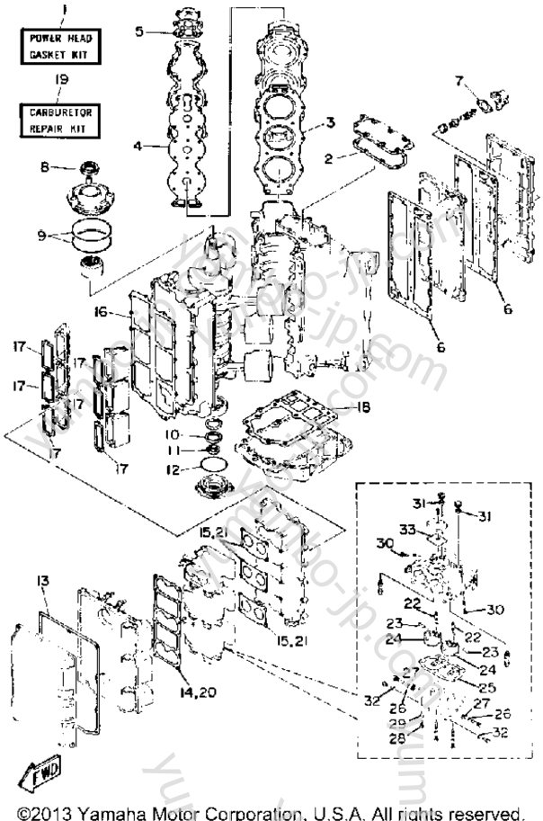 Repair Kit 1 для лодочных моторов YAMAHA 150ETLG-JD (200ETLG-JD) 1988 г.