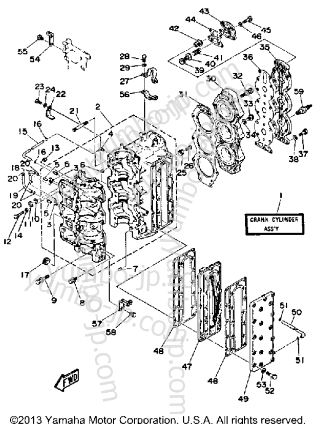Crankcase Cylinder для лодочных моторов YAMAHA 90ETLG-JD 1988 г.