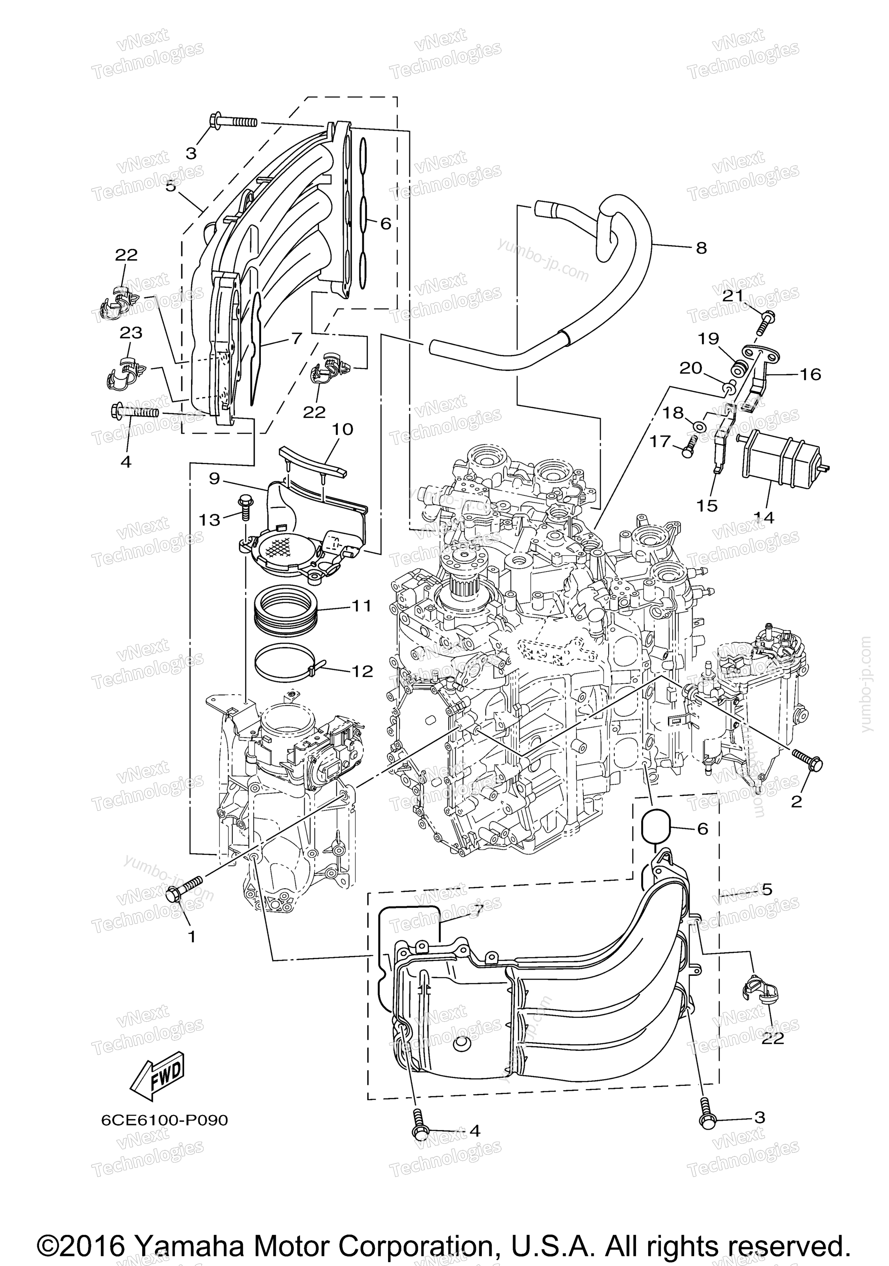 Intake 1 для лодочных моторов YAMAHA F300BETX (0116) 2006 г.