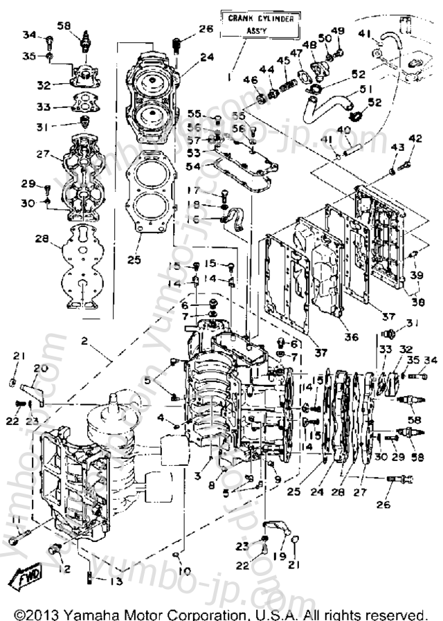 Cylinder Crankcase для лодочных моторов YAMAHA 115ETLD_JD (115ETLD-JD) 1990 г.