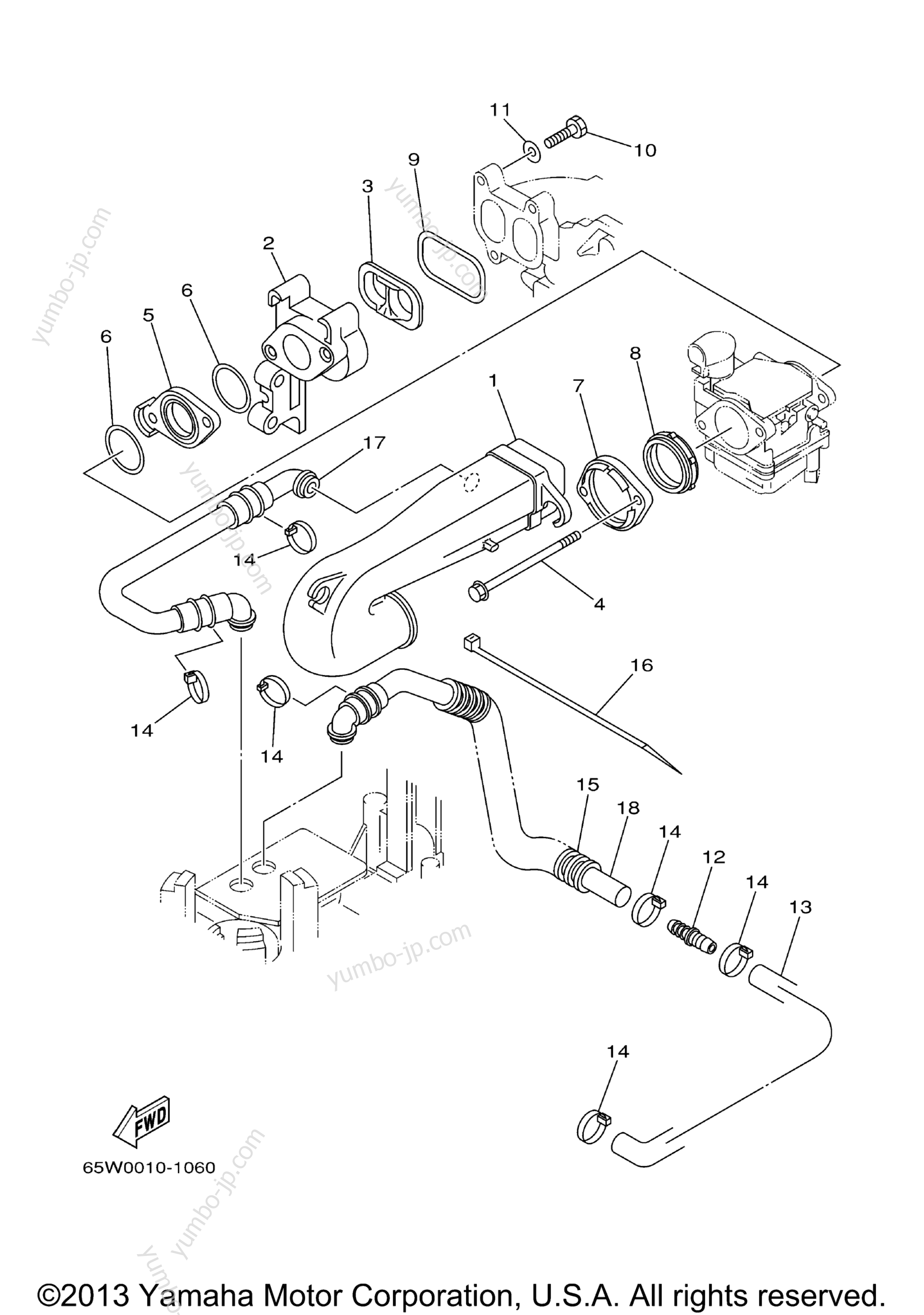 Intake для лодочных моторов YAMAHA F25ESH_ELHB_ESRB_ELRB (F25ELRB) 2003 г.