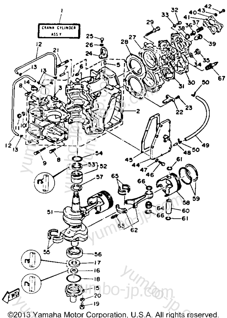 Cylinder Crankcase для лодочных моторов YAMAHA C55TLRR 1993 г.