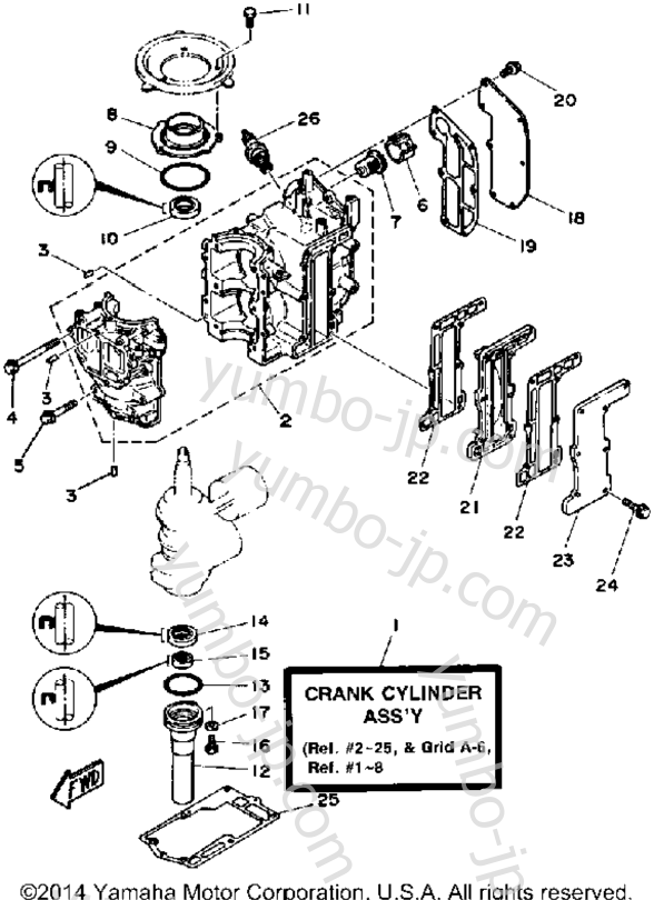 Crankcase Cylinder для лодочных моторов YAMAHA 8LF 1989 г.