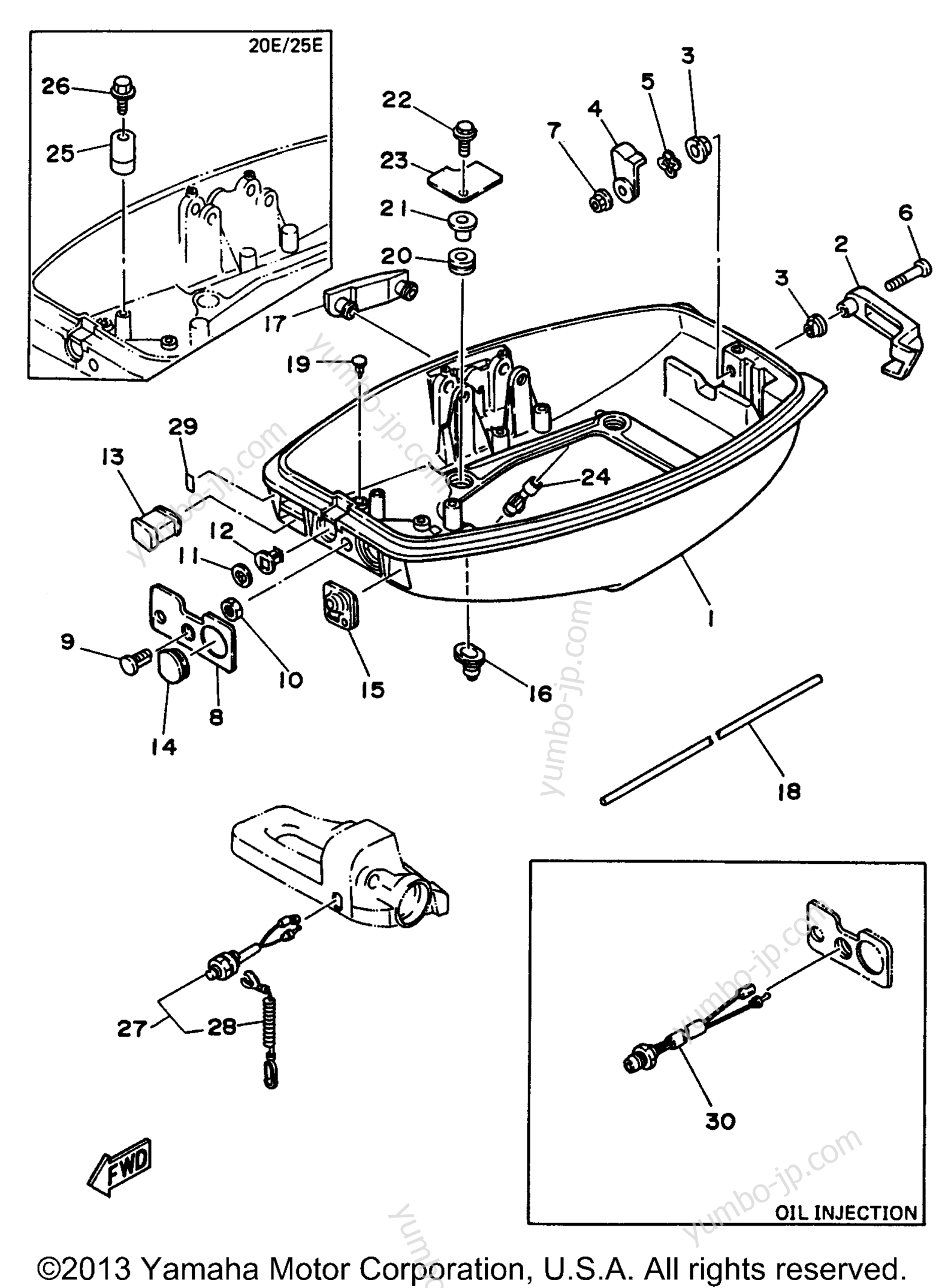 Bottom Cowling для лодочных моторов YAMAHA 25ELHU 1996 г.