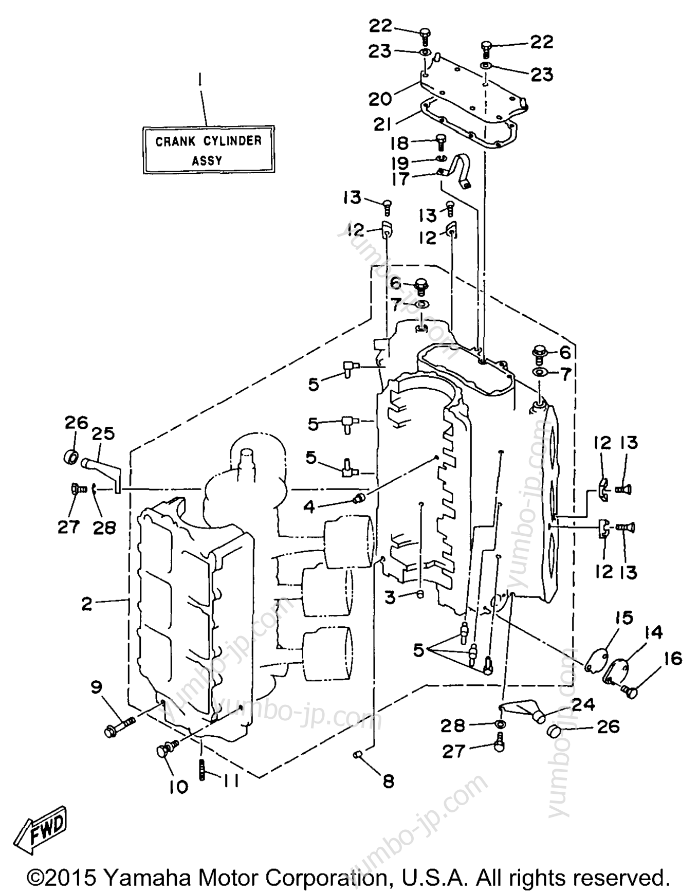 Cylinder Crankcase 1 для лодочных моторов YAMAHA C150TLRV 1997 г.