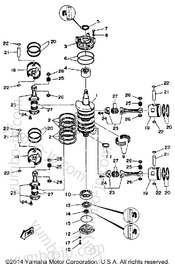 Коленвал и поршневая группа для лодочных моторов YAMAHA C115TXRQ 1992 г.