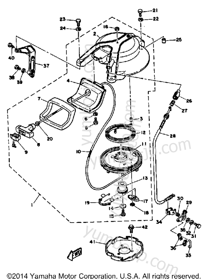 Manual Starter для лодочных моторов YAMAHA 25ELHP 1991 г.