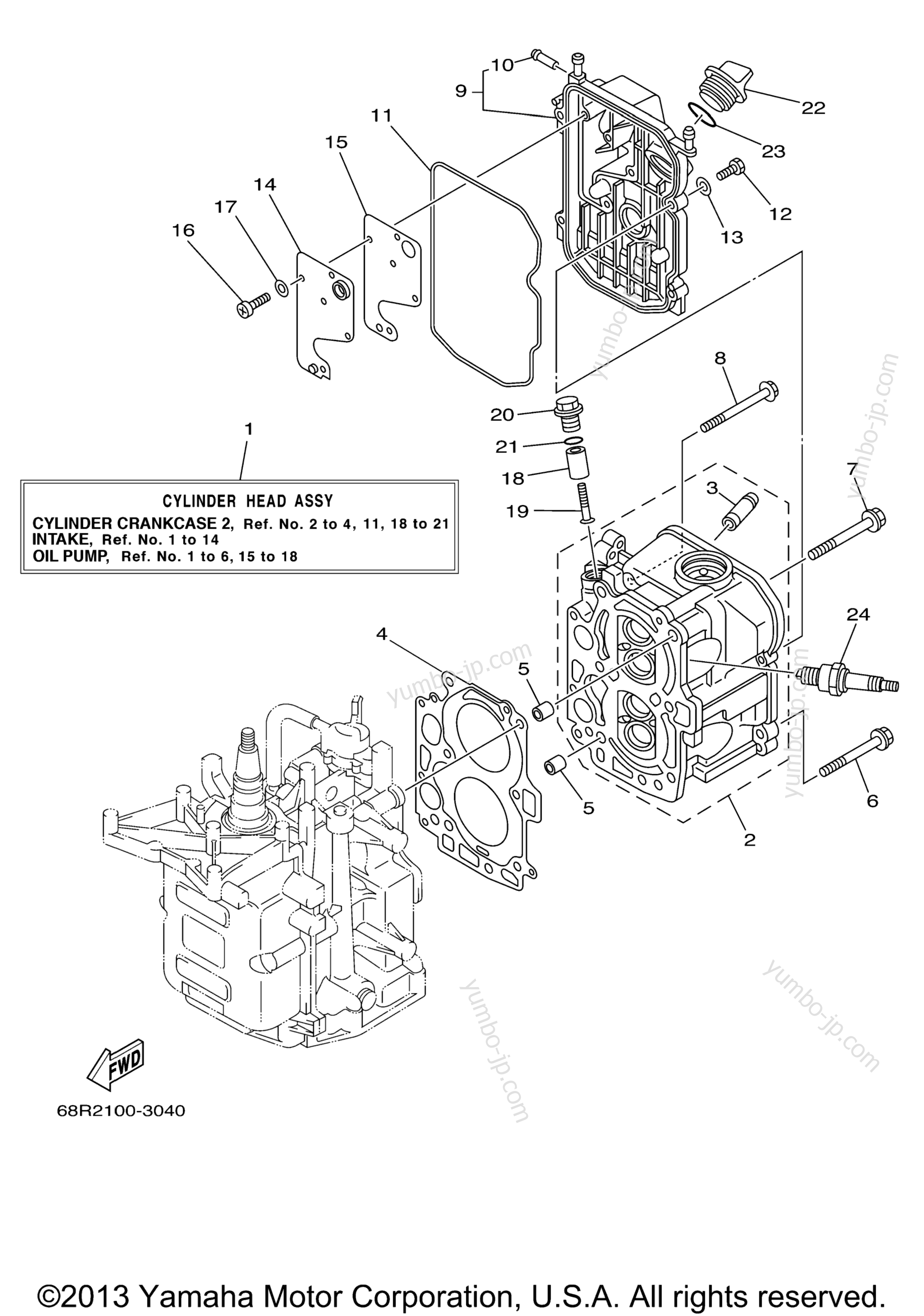 Cylinder Crankcase 2 для лодочных моторов YAMAHA T8PXH (0405) 60S-1006138~102687 T8PXH_PLR_PXR_ELH_EXH 60S-10061 2006 г.