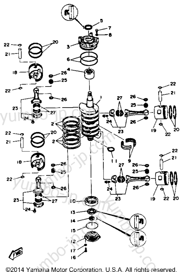 Коленвал и поршневая группа для лодочных моторов YAMAHA L130TXRQ 1992 г.