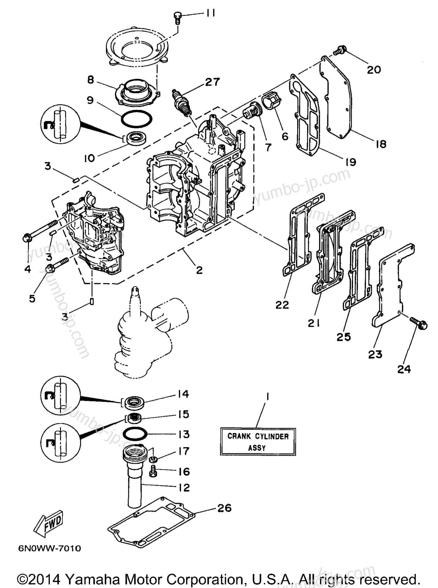 Cylinder Crankcase для лодочных моторов YAMAHA 6MLHW 1998 г.