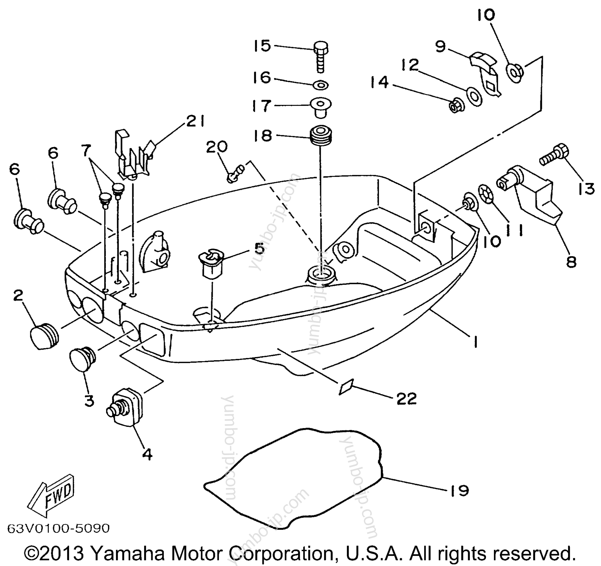 Bottom Cowling для лодочных моторов YAMAHA 15MSHX 1999 г.