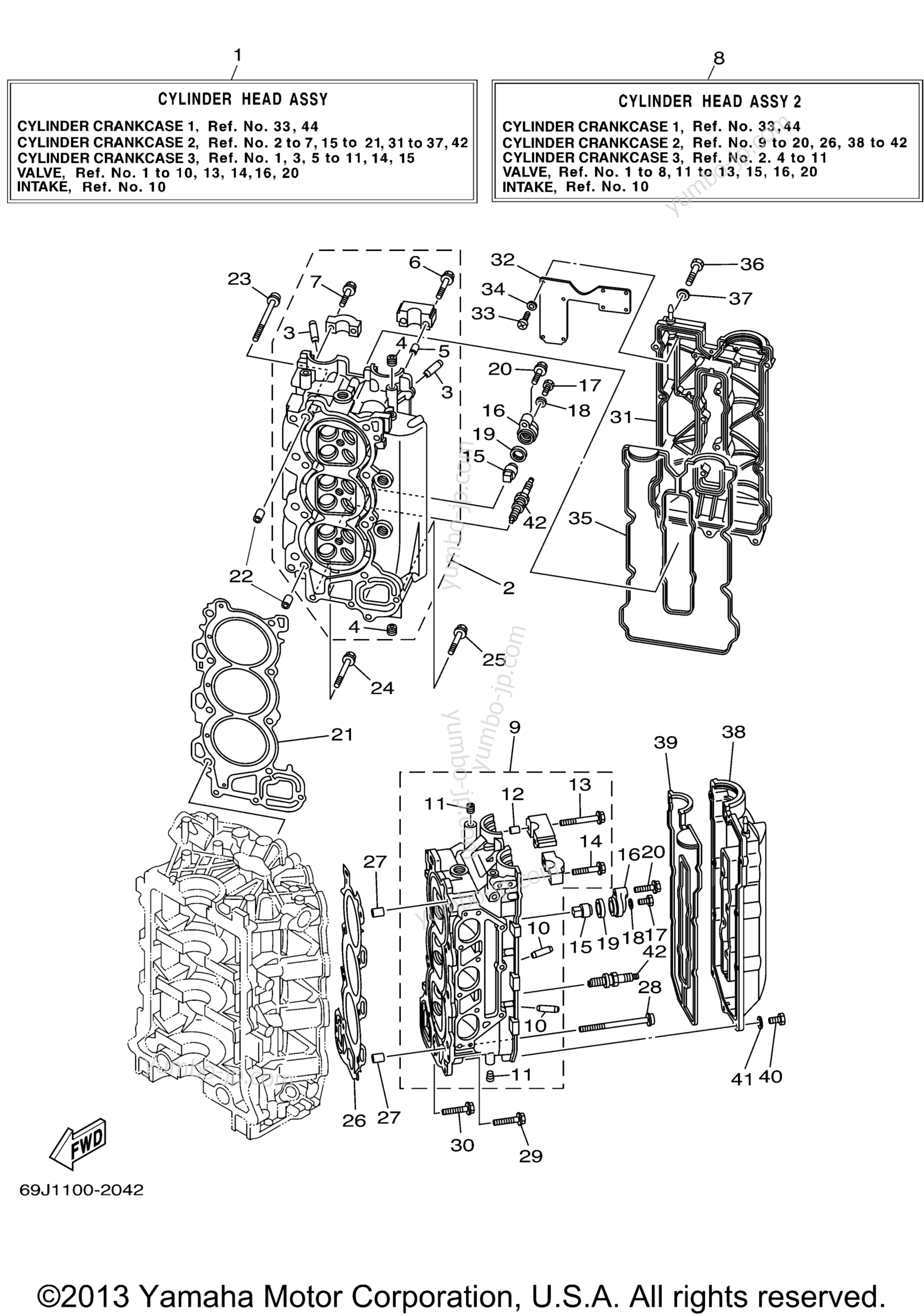 Cylinder Crankcase 2 для лодочных моторов YAMAHA F225TXRB 2003 г.