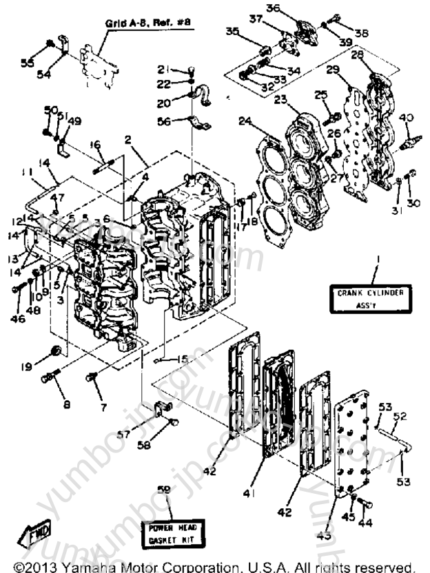 Crankcase Cylinder для лодочных моторов YAMAHA 90ETXN 1984 г.
