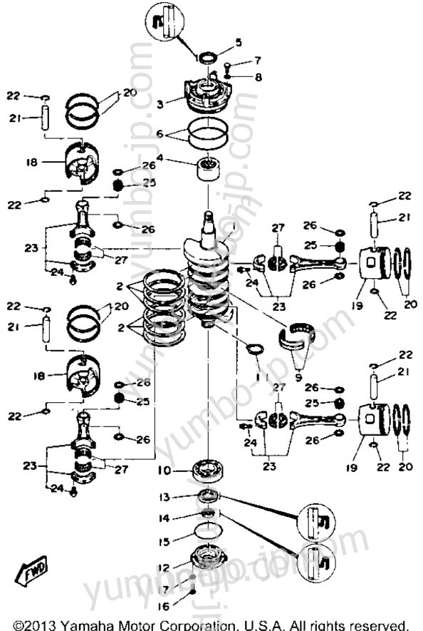 Коленвал и поршневая группа для лодочных моторов YAMAHA C115TLRP 1991 г.