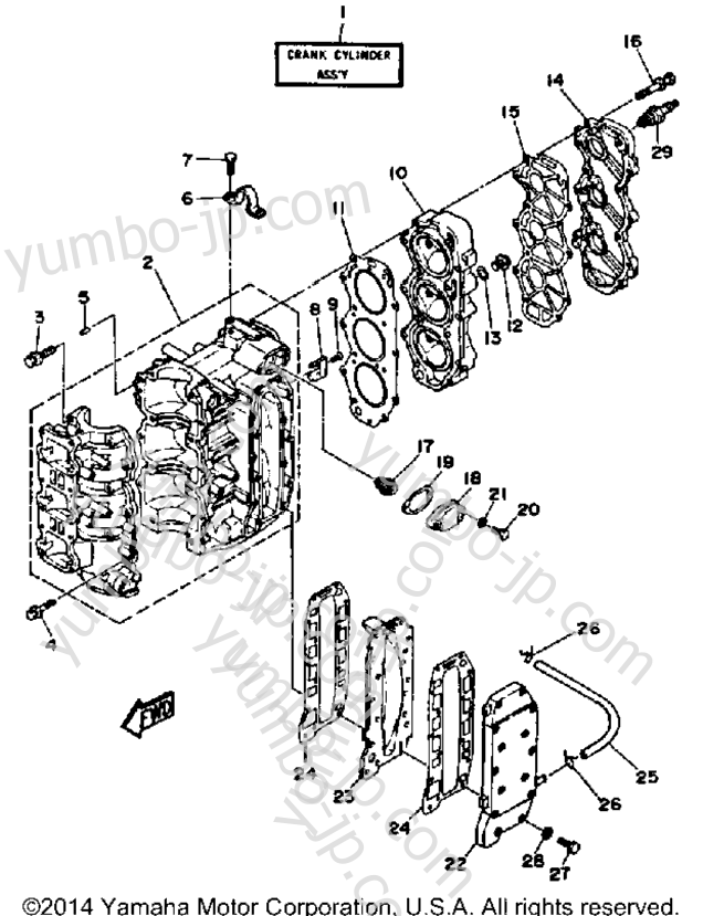 Crankcase Cylinder для лодочных моторов YAMAHA 40SF-JD 1989 г.