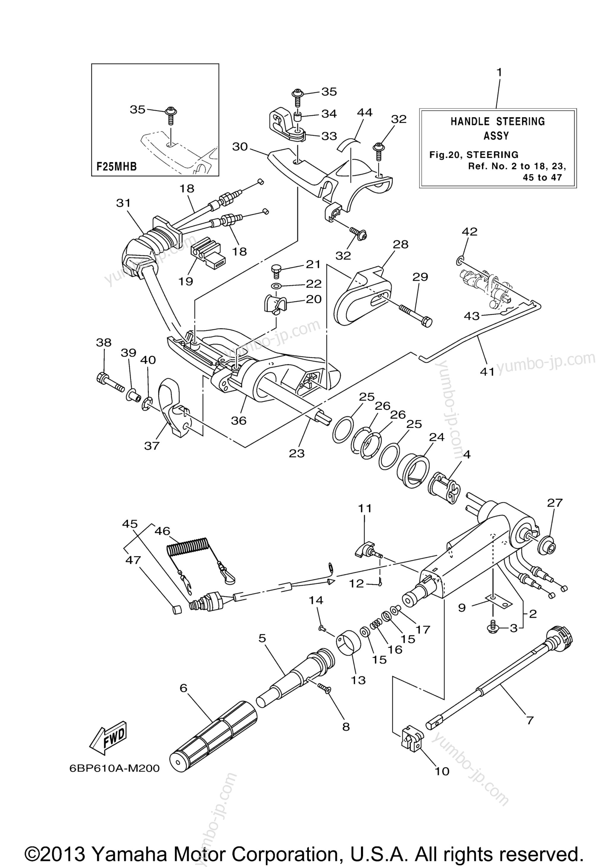 Steering для лодочных моторов YAMAHA F25LEHB (0113) 2006 г.