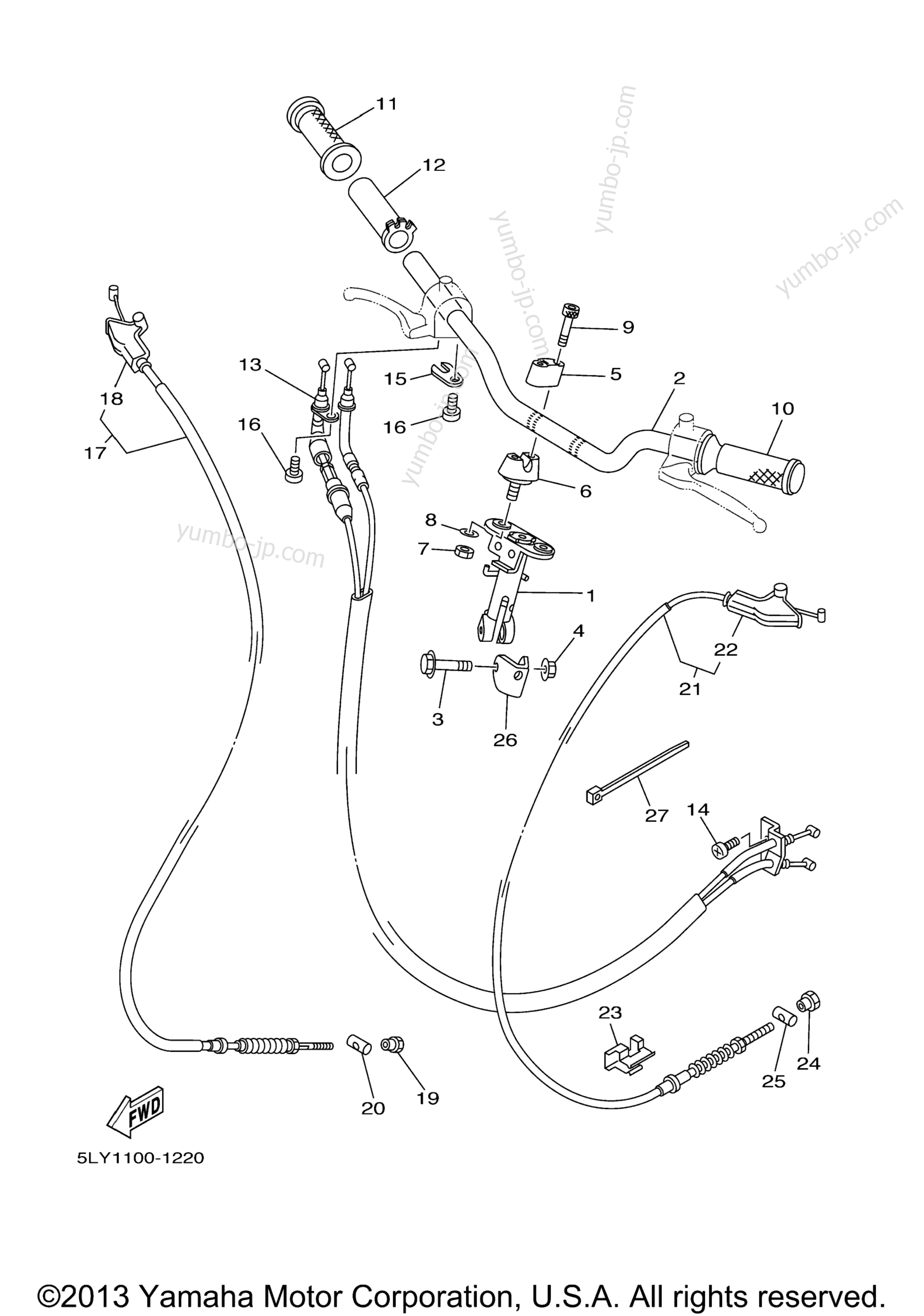 Steering Handle. Cable для скутеров YAMAHA VINO CLASSIC (YJ50RAR) 2003 г.