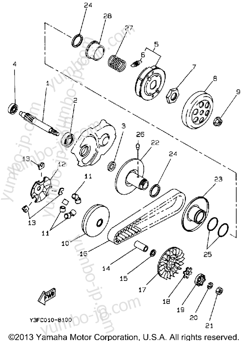 Устройство сцепления для скутеров YAMAHA ZUMA (CW50TA) 1990 г.