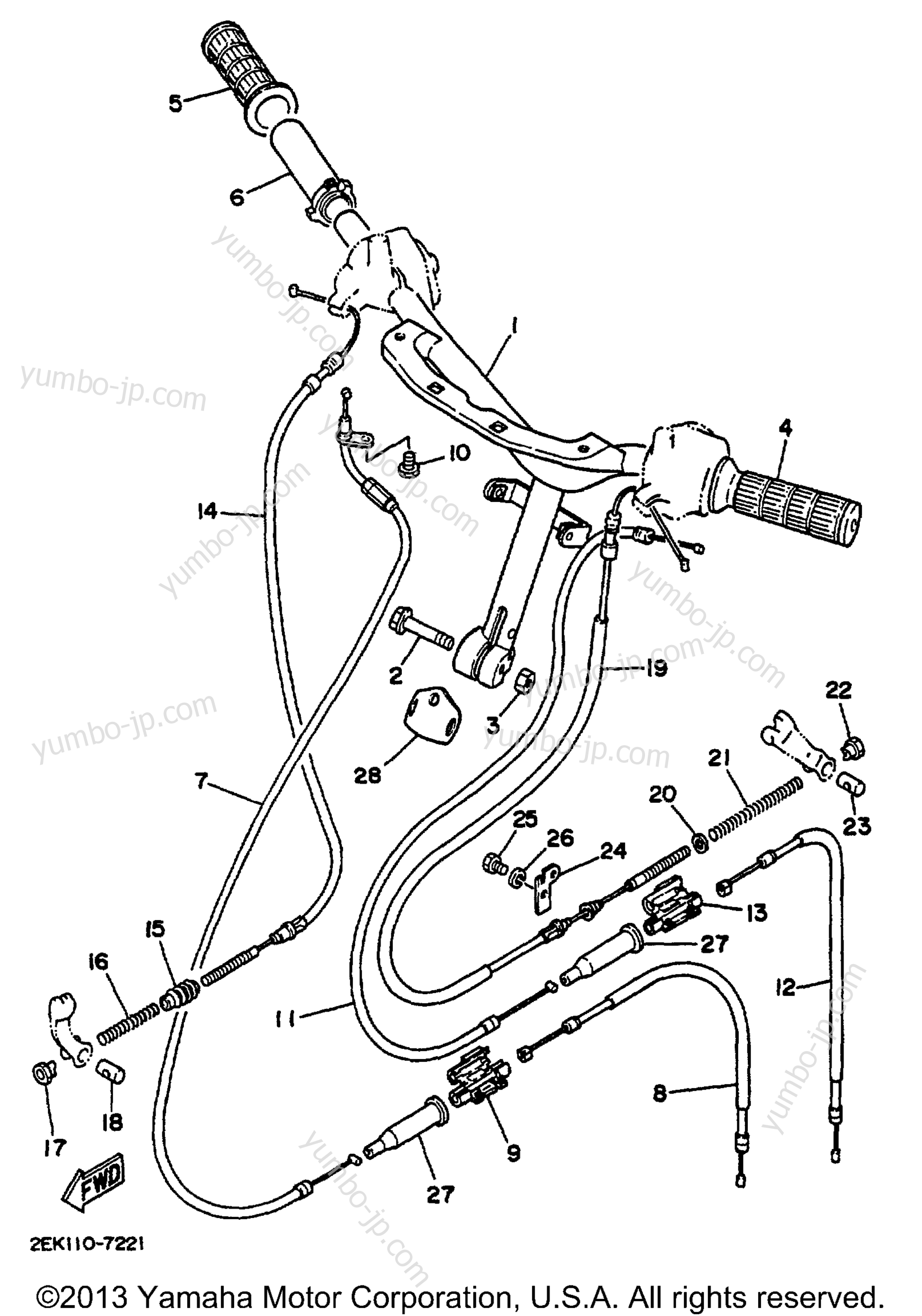 Steering Handle Cable для скутеров YAMAHA RAZZ (SH50N) 2001 г.