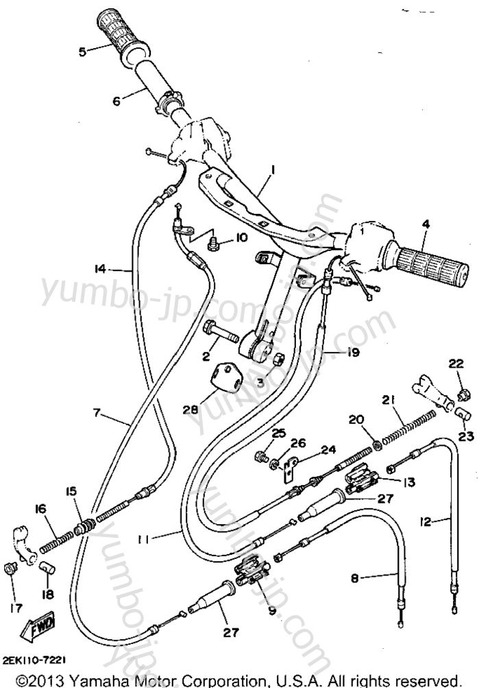 Handlebar - Cable для скутеров YAMAHA RAZZ (SH50D) 1992 г.