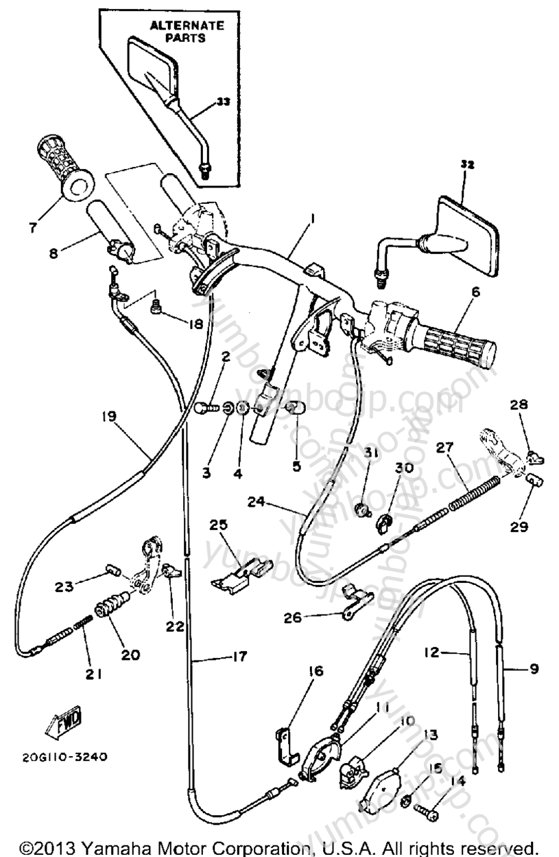 Handlebar Cable для скутеров YAMAHA RIVA 50 (CA50L) 1984 г.