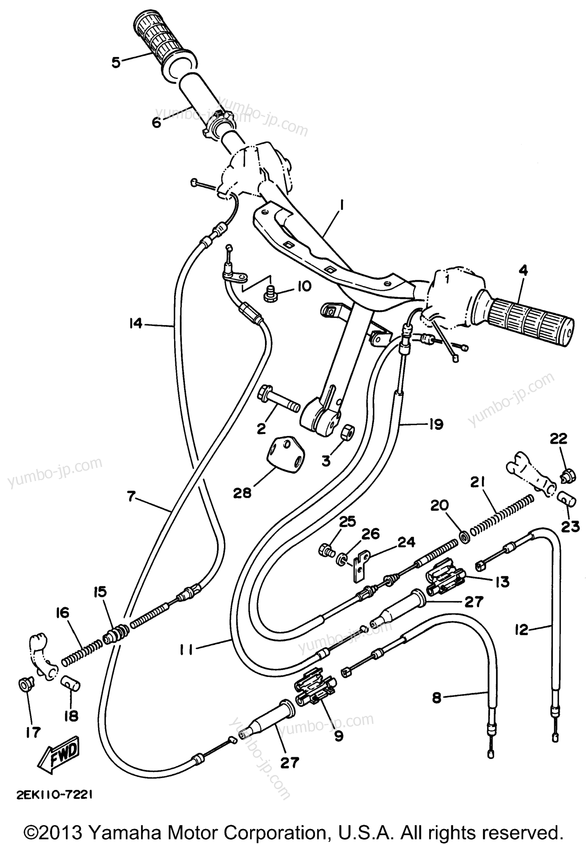 Steering Handle Cable для скутеров YAMAHA RAZZ (SH50J) 1997 г.