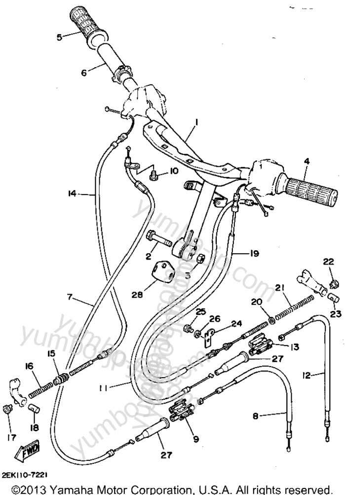 Handlebar - Cable для скутеров YAMAHA RAZZ (SH50MW) 1989 г.