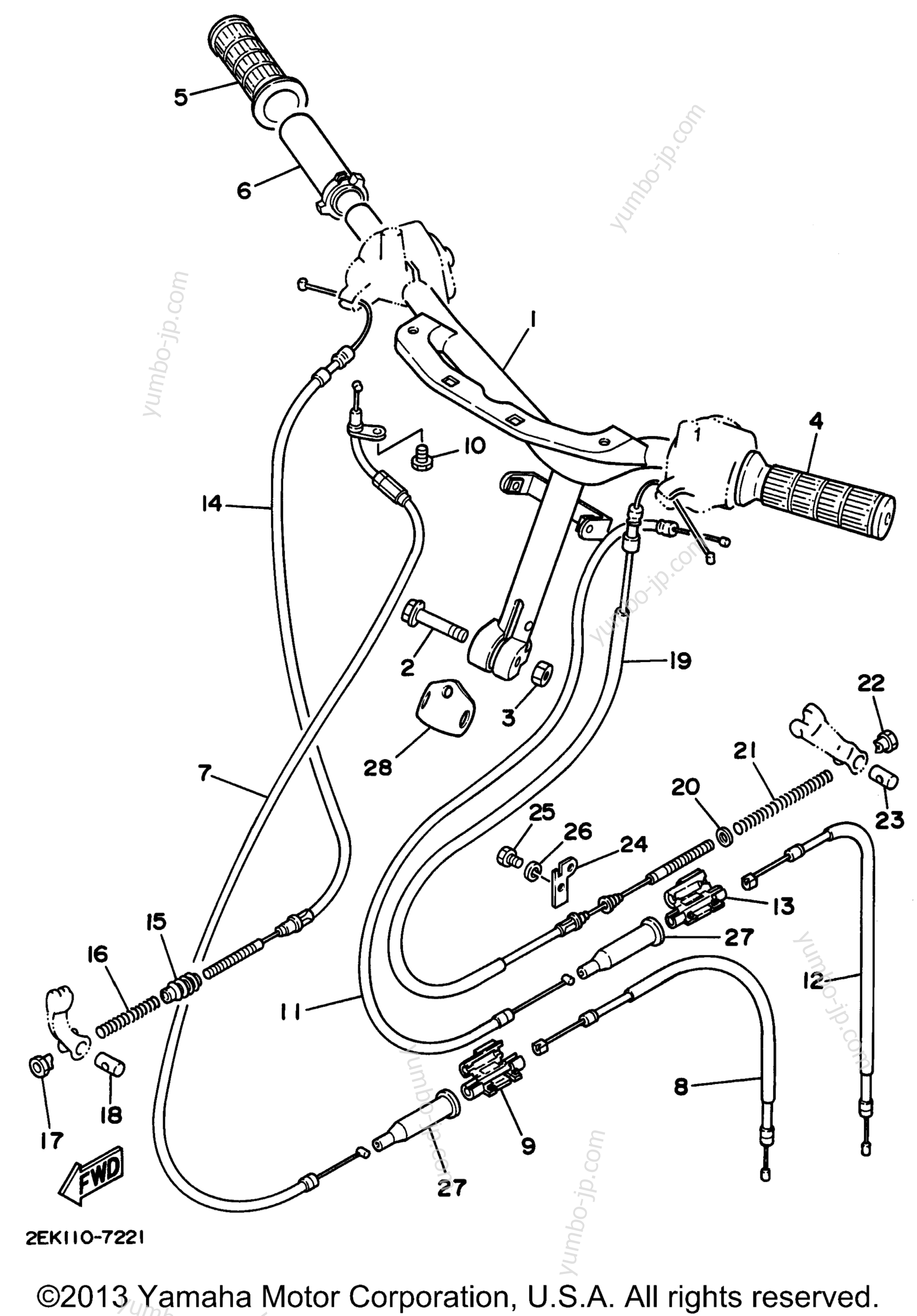 Steering Handle Cable для скутеров YAMAHA RAZZ (SH50L) 1999 г.