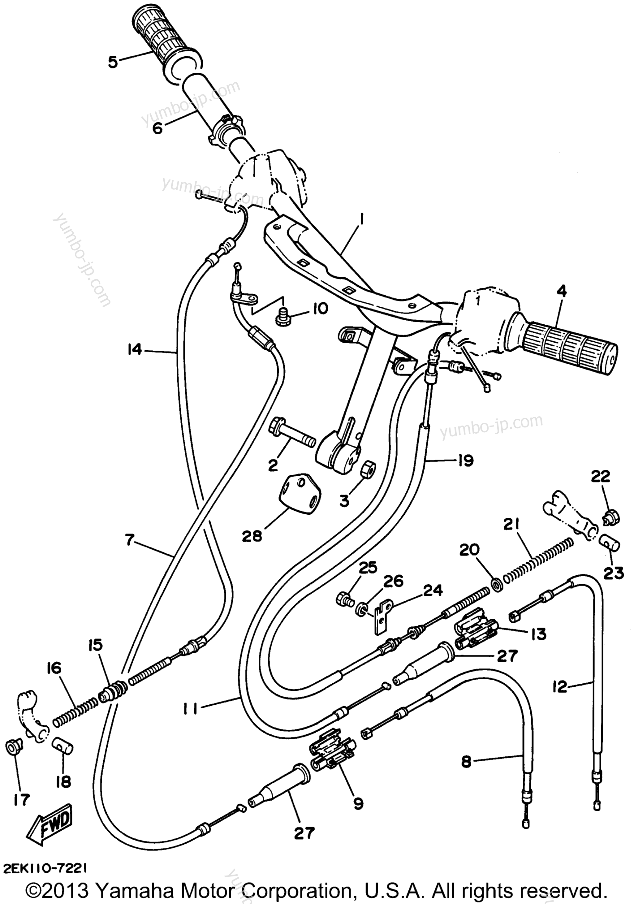 Steering Handle Cable для скутеров YAMAHA RAZZ (SH50K) 1998 г.