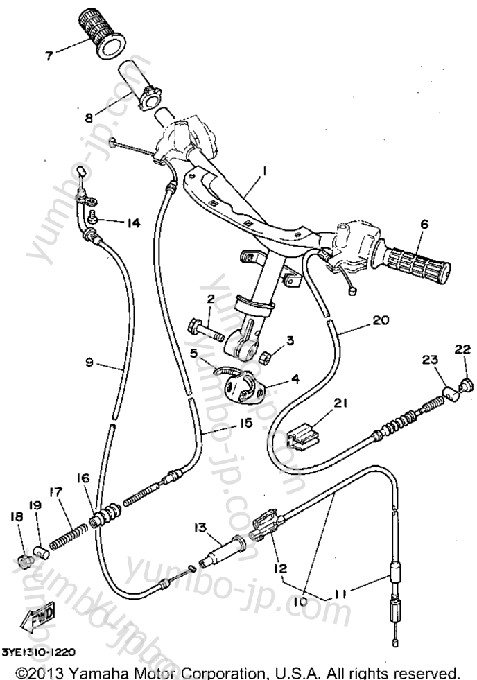 Steering Handle Cable для скутеров YAMAHA JOG (CY50F) 1994 г.