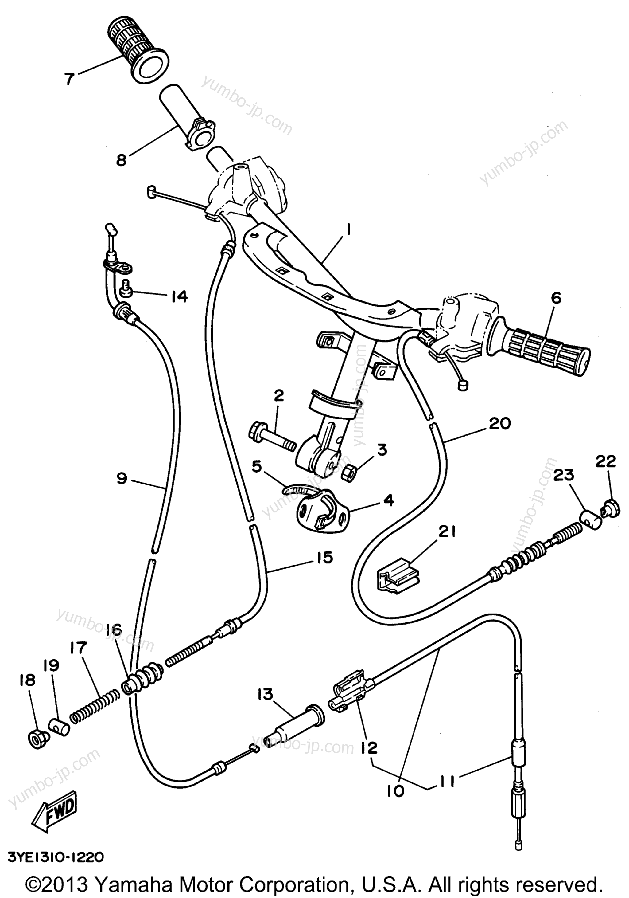 Steering Handle Cable для скутеров YAMAHA JOG (CY50G) 1995 г.