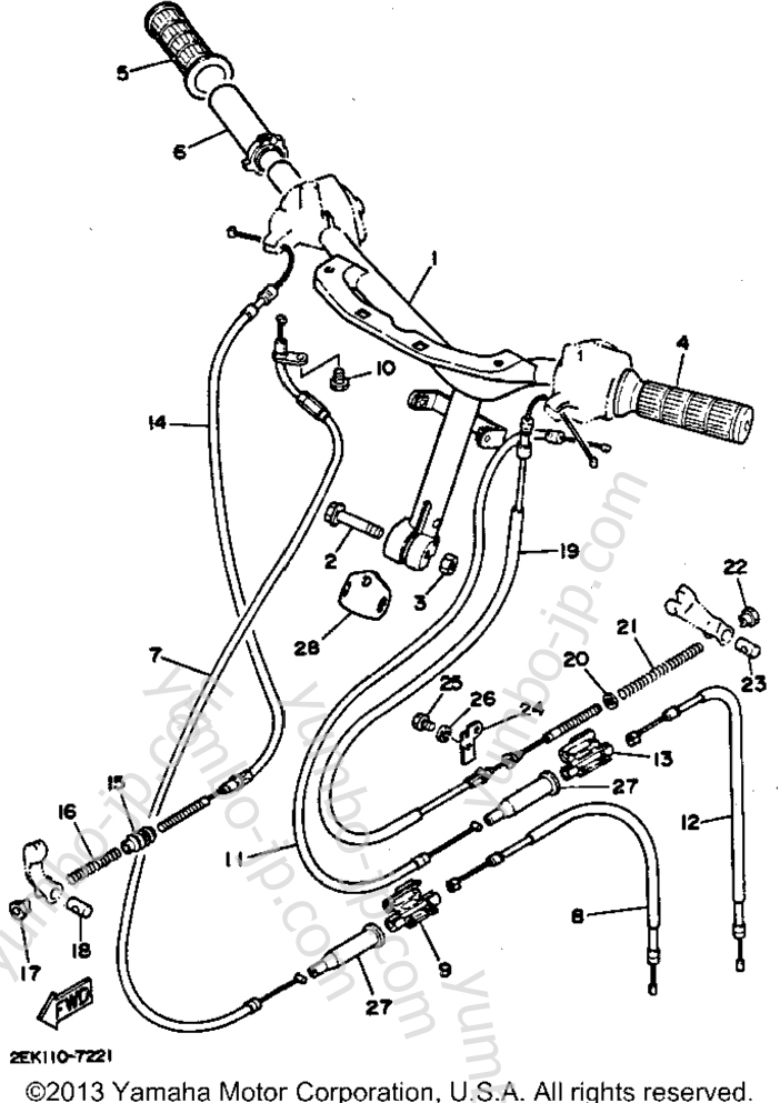 Handlebar - Cable для скутеров YAMAHA RAZZ (SH50MD) 1992 г.