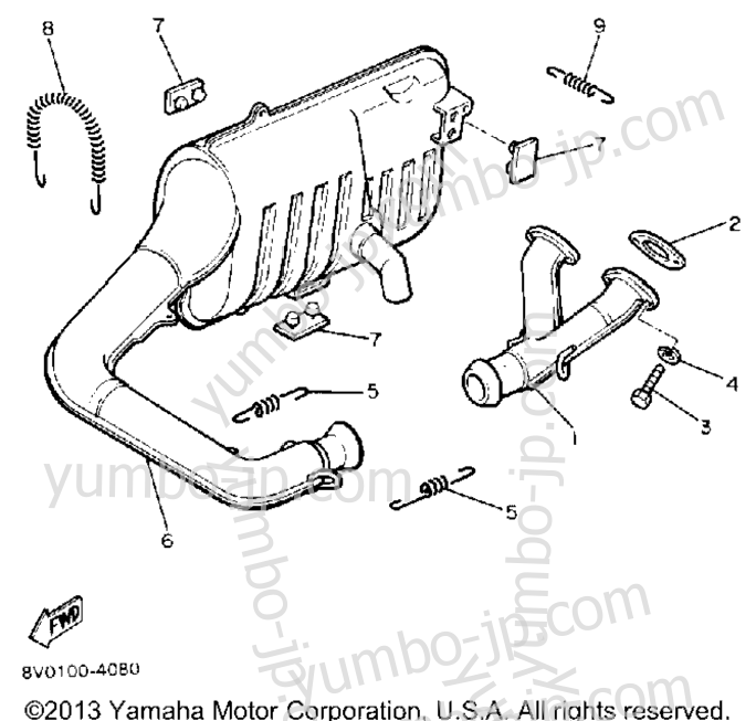 Exhaust for snowmobiles YAMAHA PHAZER DELUXE (ELEC START) (PZ480EN) 1989 year