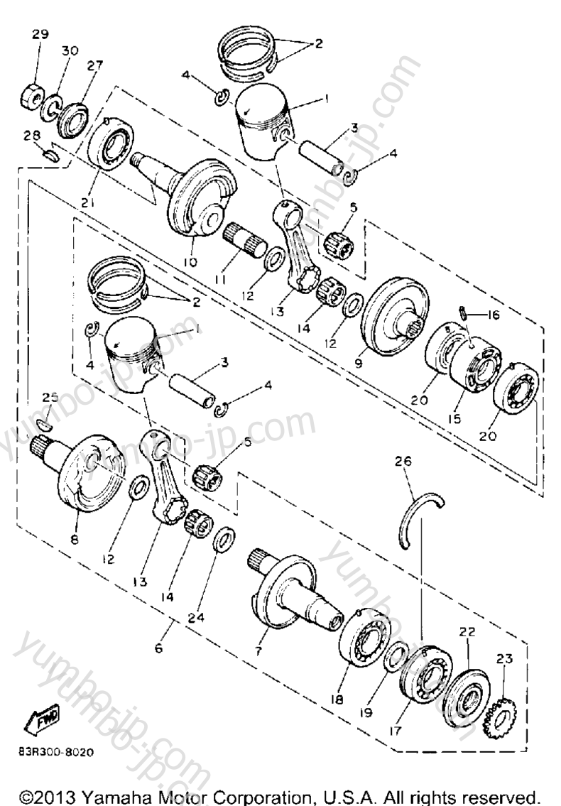 Crankshaft-Piston for snowmobiles YAMAHA VK540 (VK540EN) 1989 year