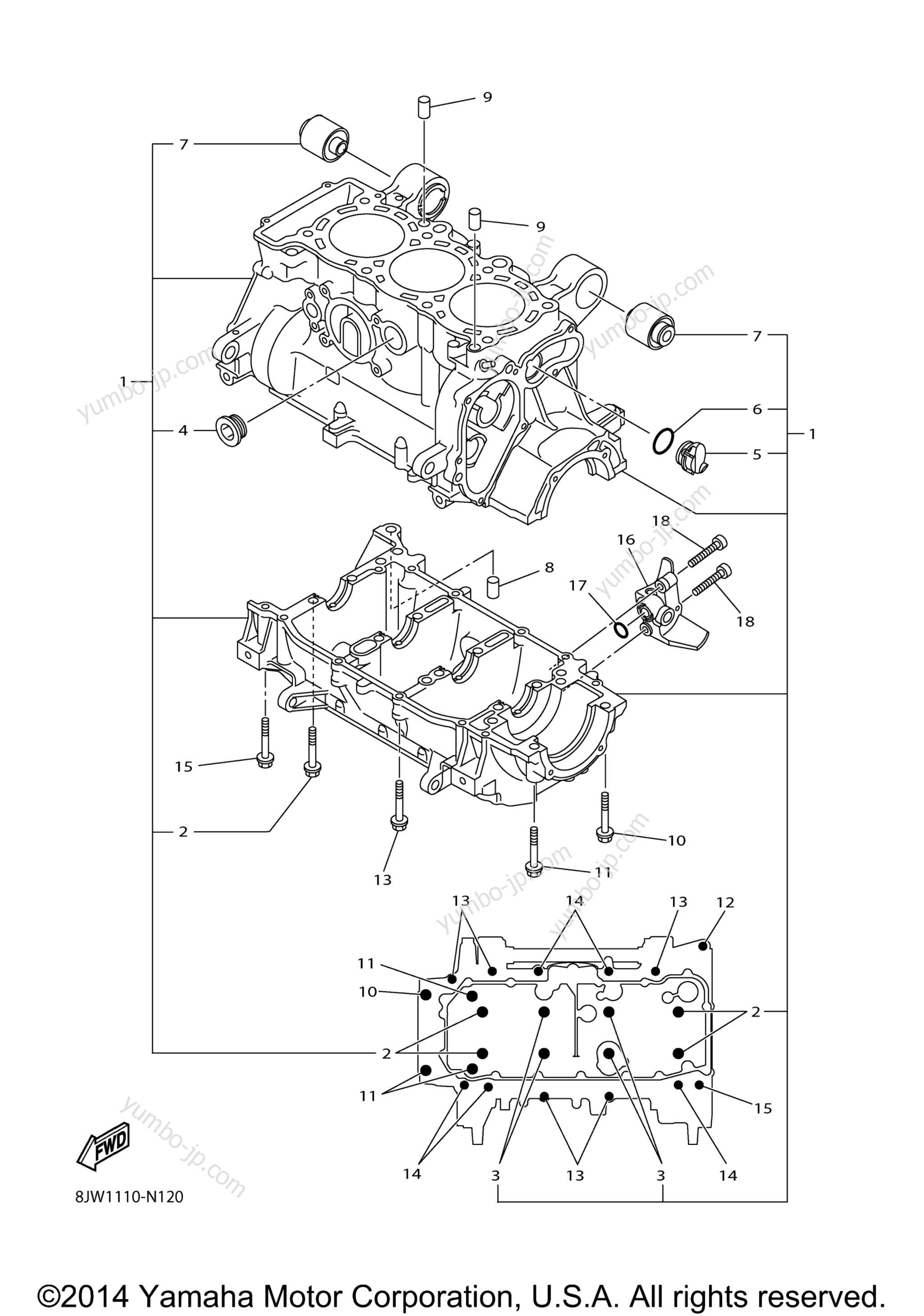 CRANKCASE for snowmobiles YAMAHA SRVIPER X TX LE (SR10XLFO) 2015 year