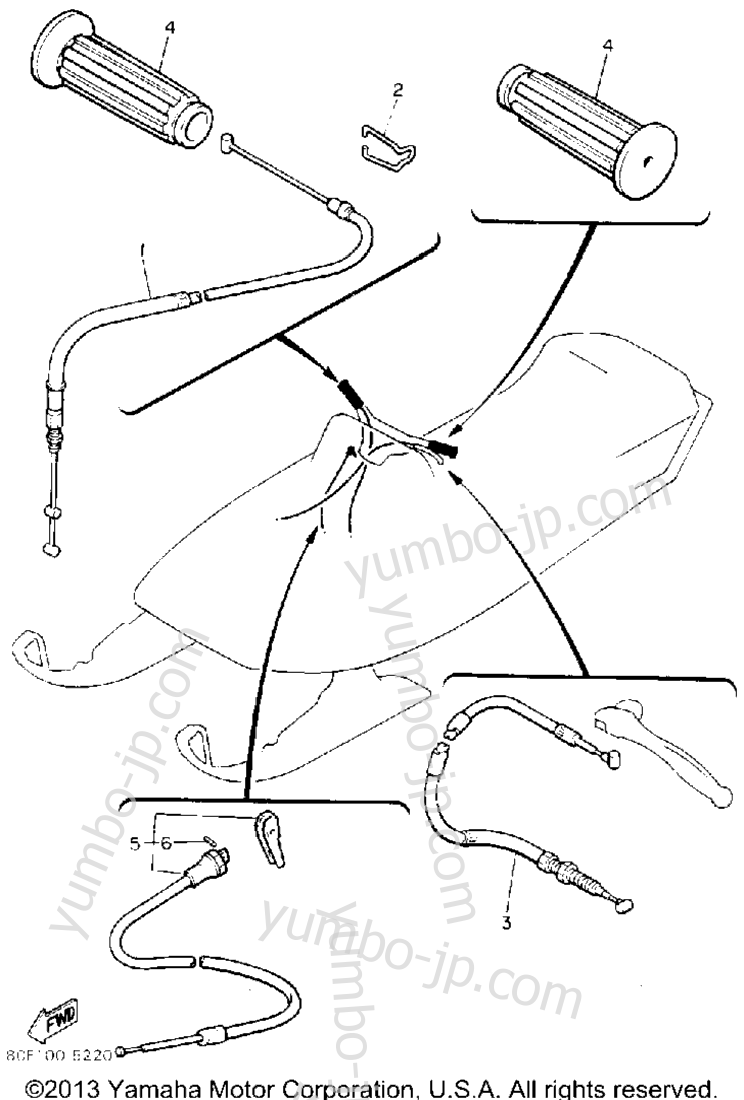 Control - Cable for snowmobiles YAMAHA BRAVO (BR250P) 1990 year