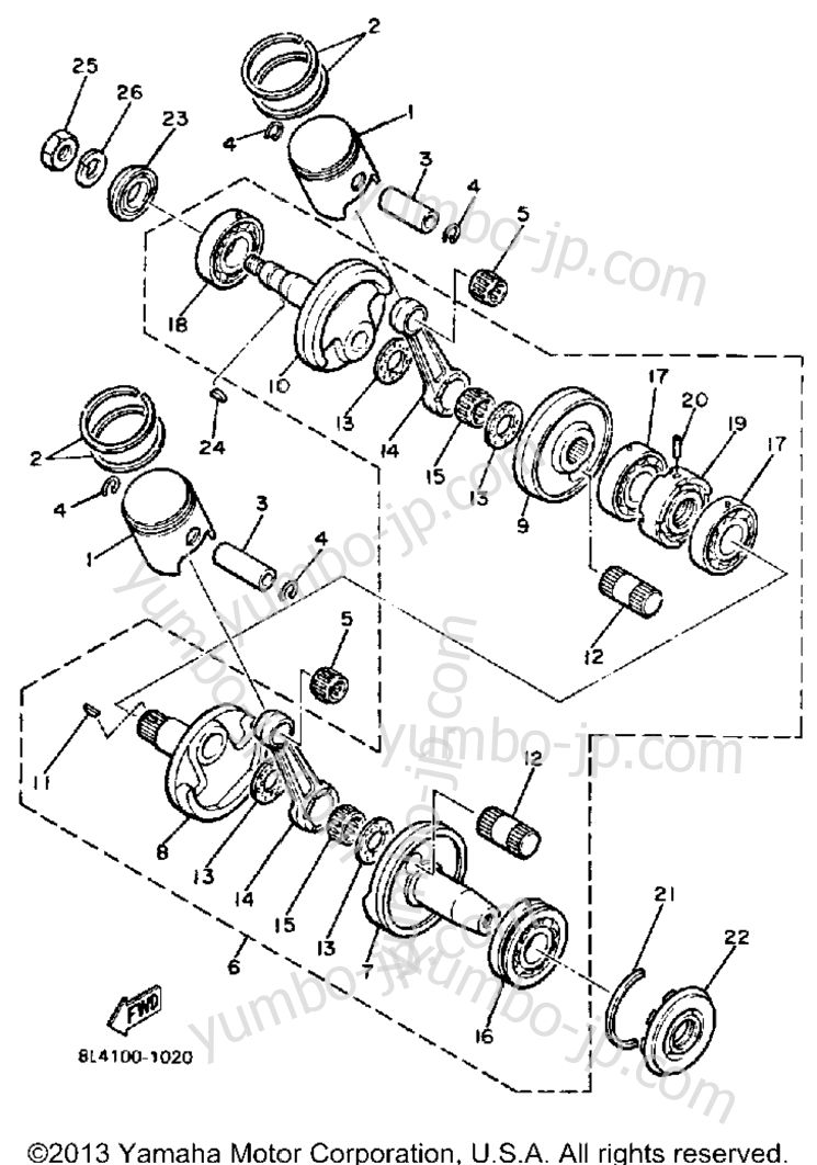 Crankshaft - Piston for snowmobiles YAMAHA EXCEL III (EC340K) 1986 year