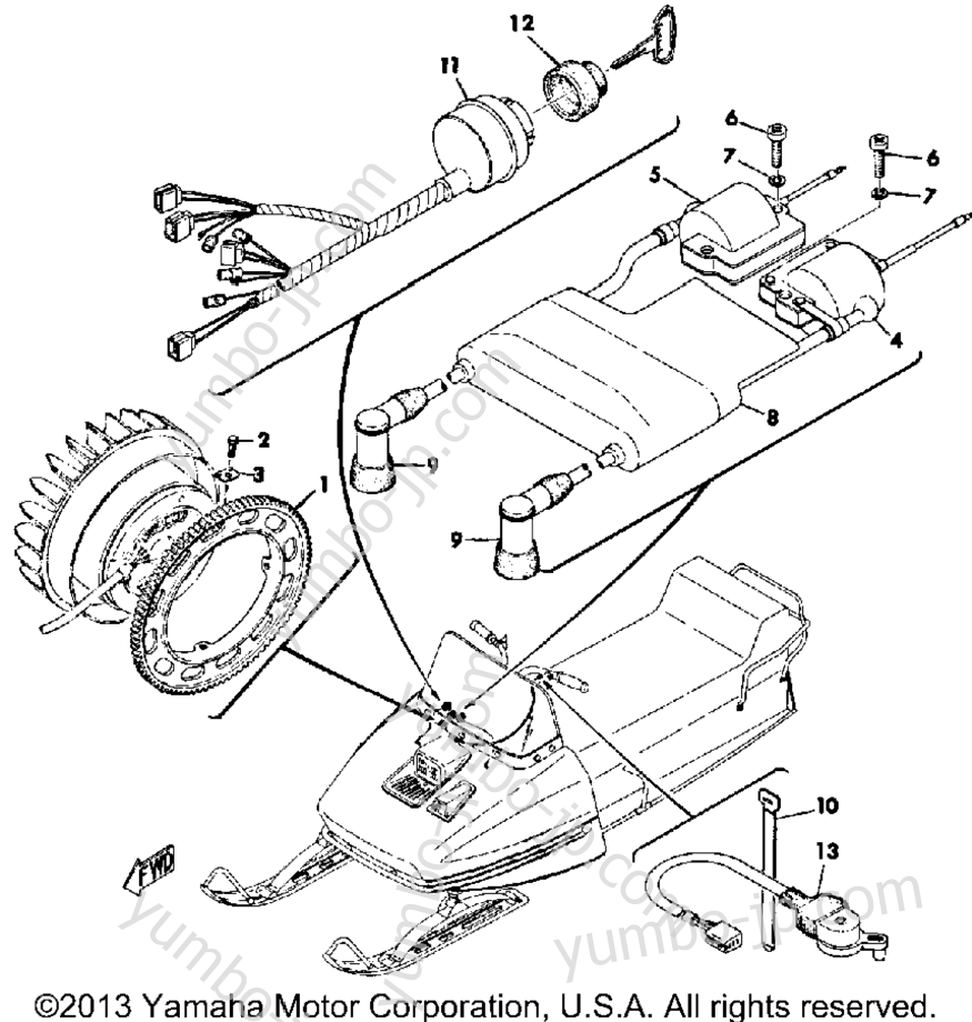Electrical for snowmobiles YAMAHA GP643 1972 year