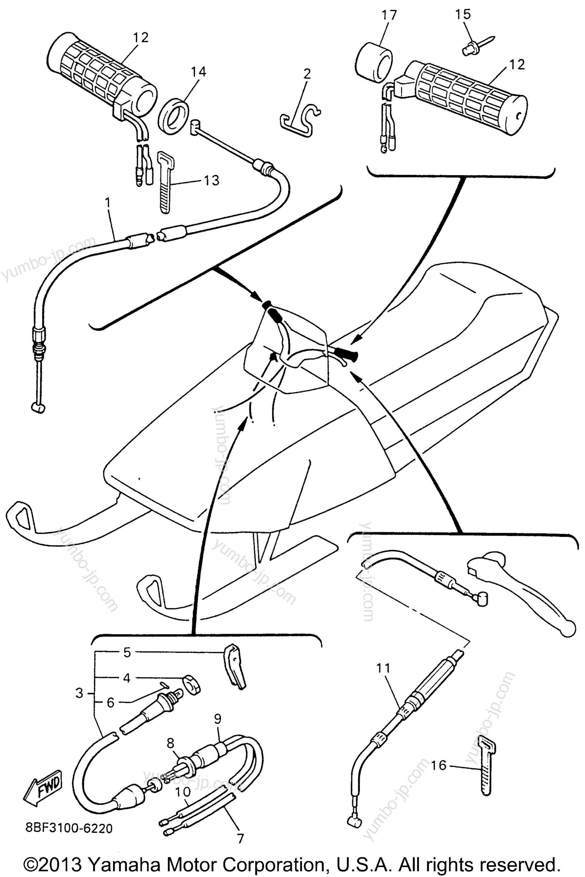 CONTROL CABLE for snowmobiles YAMAHA PHAZER II (PZ480W) 1996 year