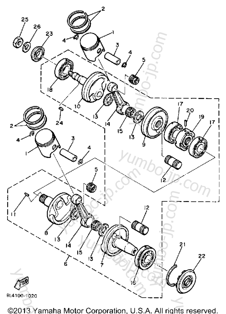 Crankshaft - Piston for snowmobiles YAMAHA ENTICER 340T (LONG TRACK) (ET340TJ) 1985 year