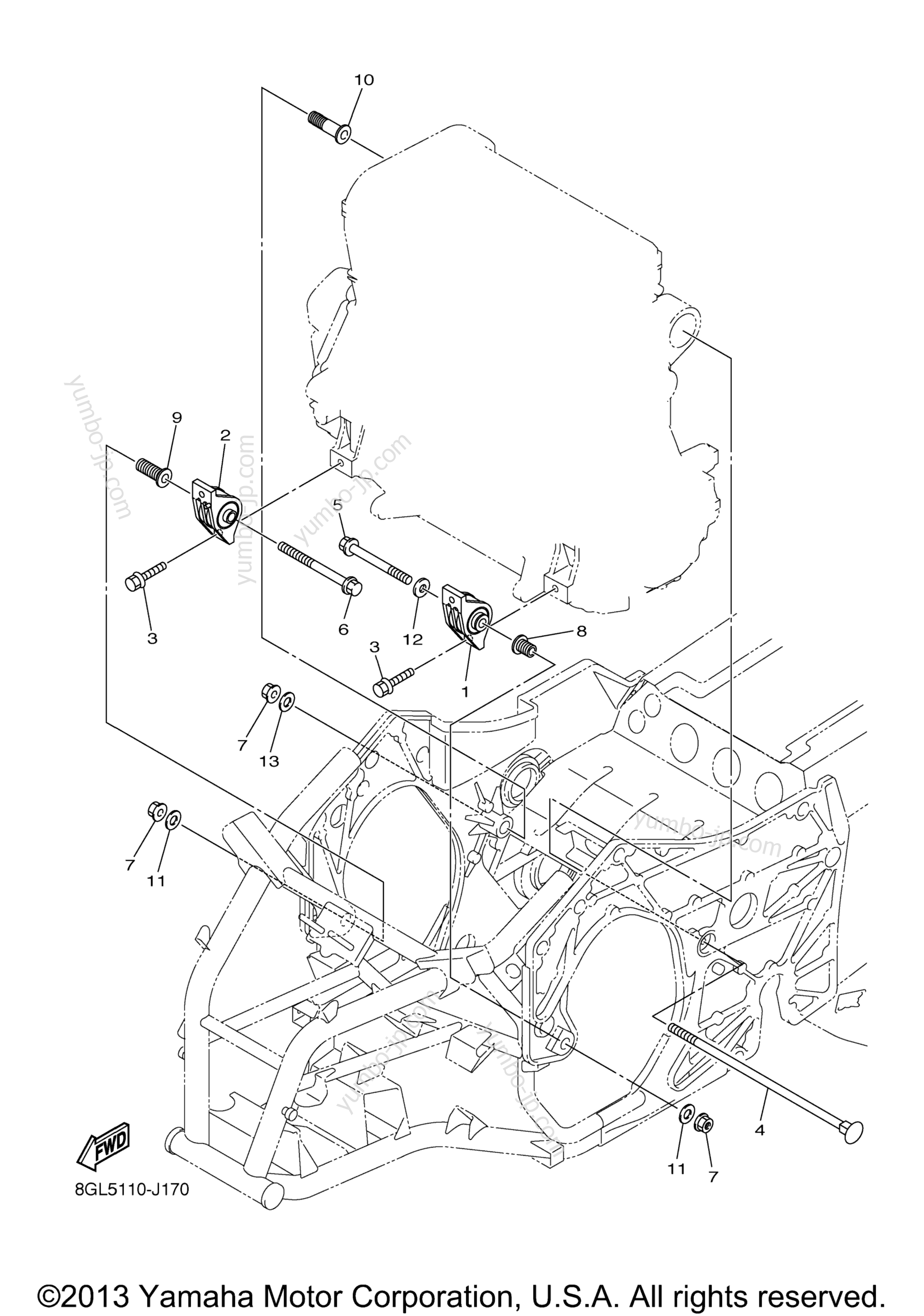 Engine Bracket for snowmobiles YAMAHA FX NYTRO XTX 1.75 (FX10XT75EL) 2014 year