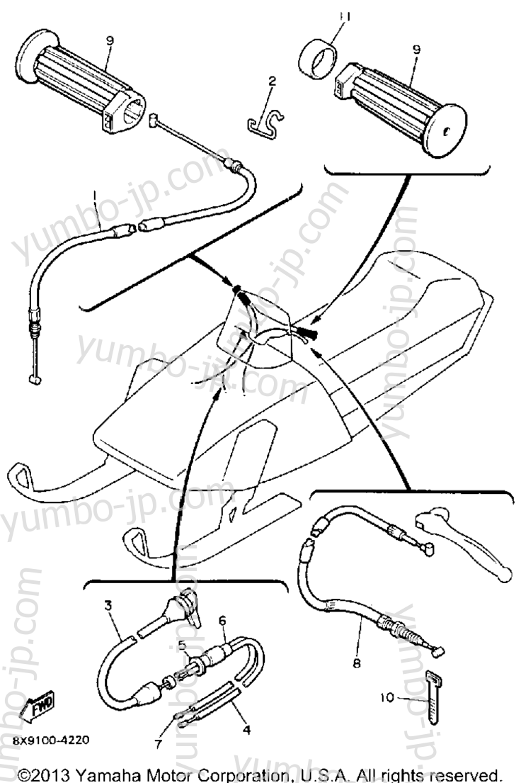 Control - Cable for snowmobiles YAMAHA PHAZER E (ELEC START) (PZ480EJ) 1985 year