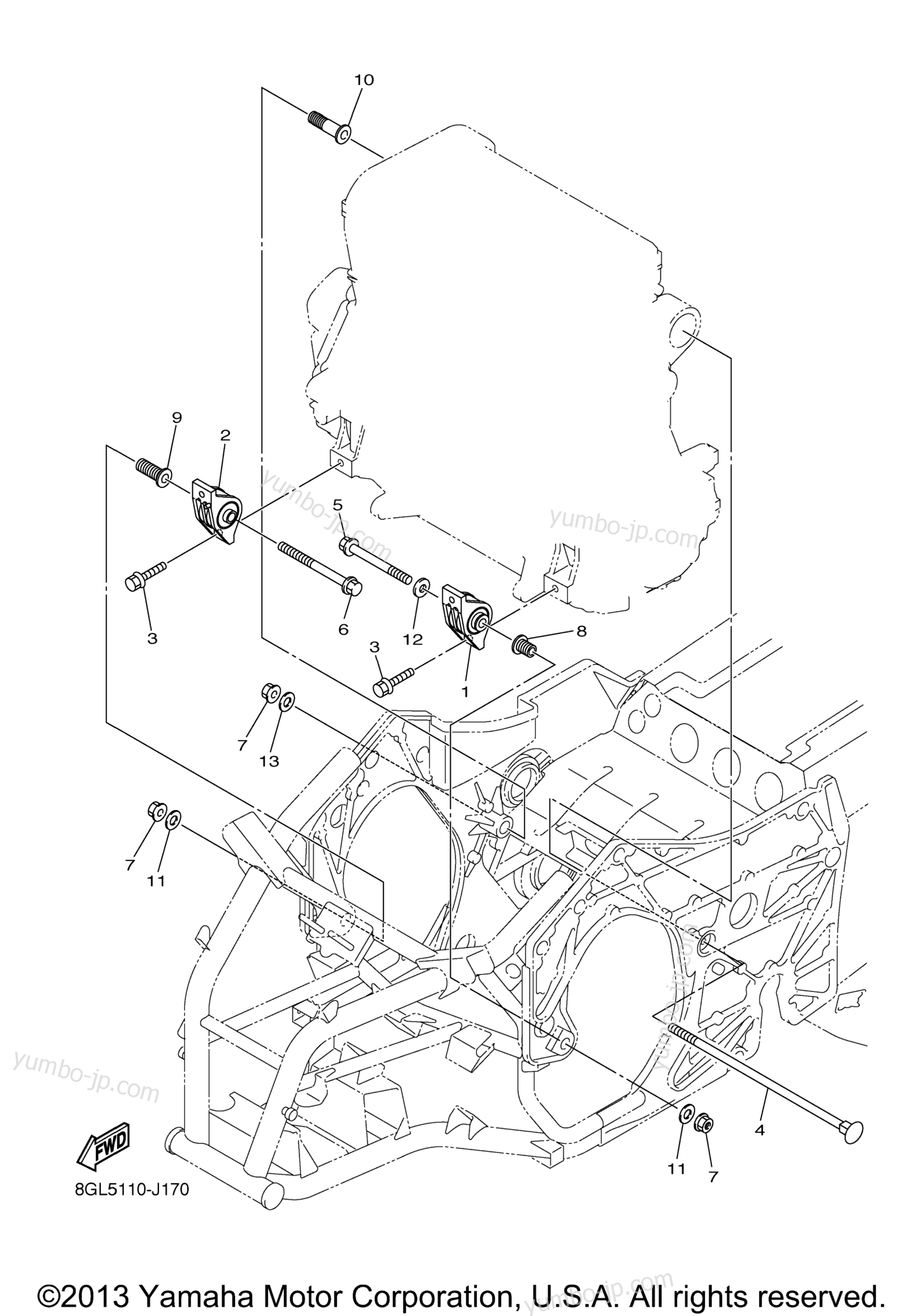 Engine Bracket for snowmobiles YAMAHA FX NYTRO MTX 162 (FX10M62SEL) 2014 year