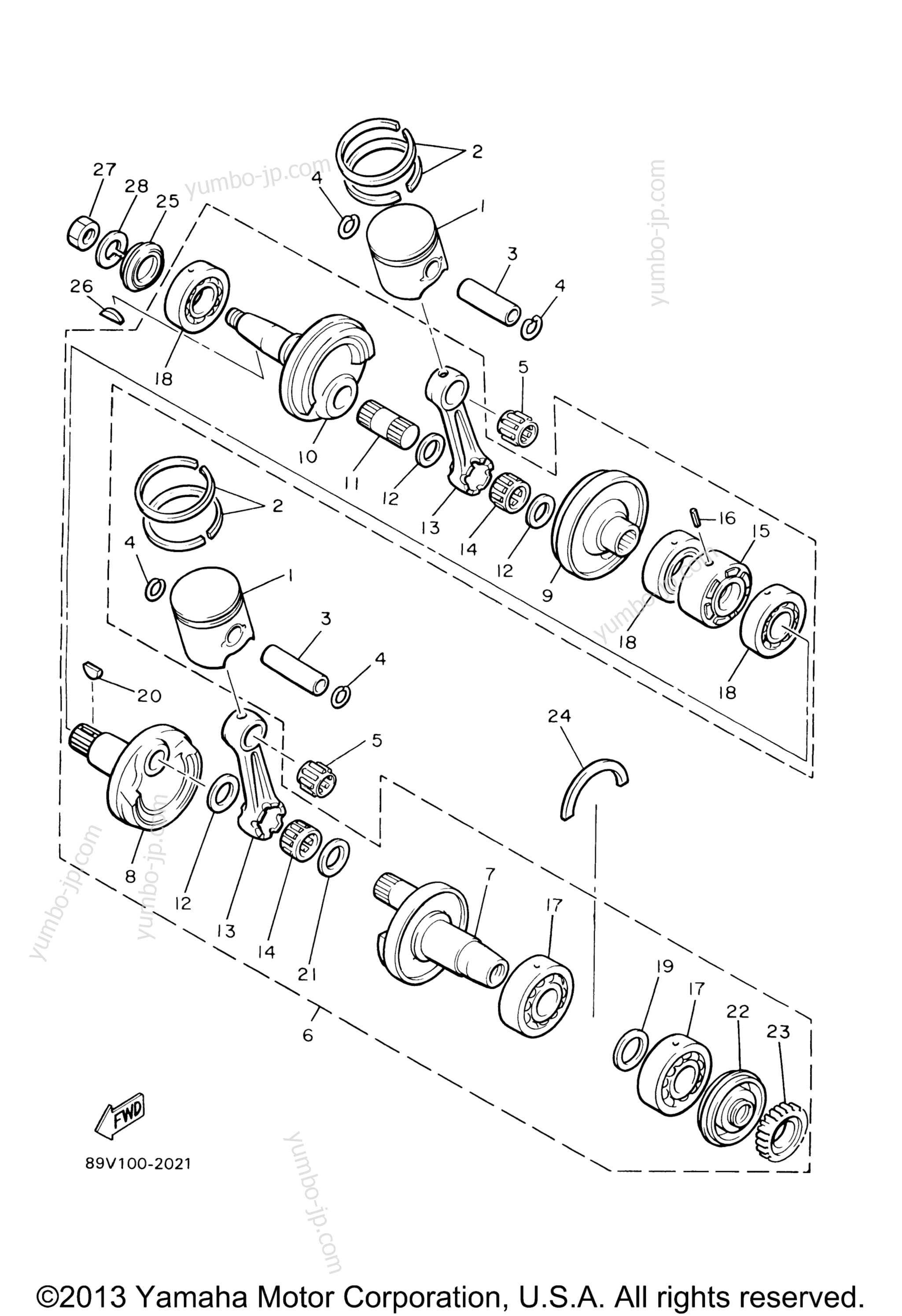 Crankshaft - Piston for snowmobiles YAMAHA PHAZER II ST (LONG TRACK) (PZ480STU) 1994 year