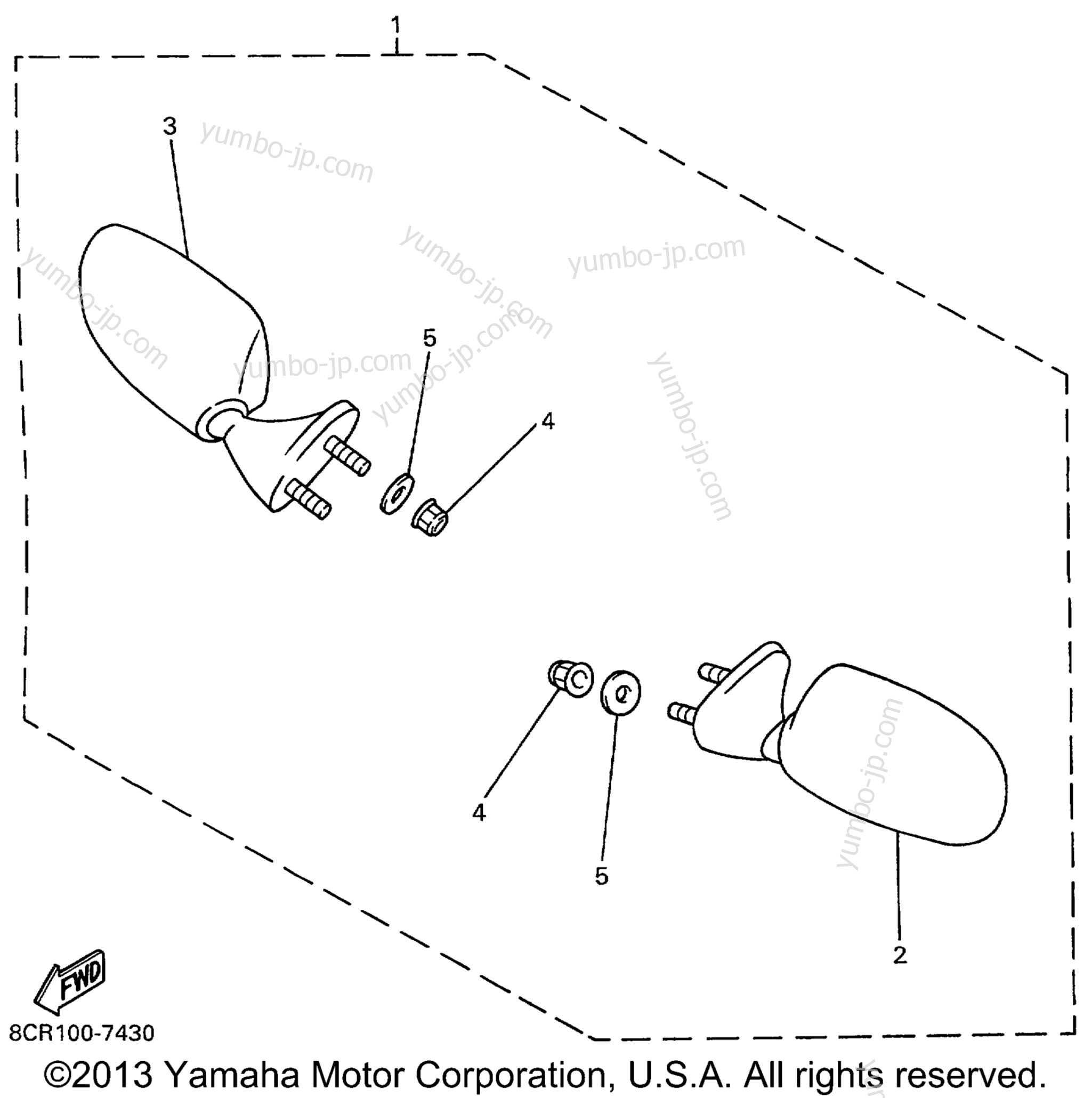 Rear View Mirror for snowmobiles YAMAHA VMAX 600 DELUXE (ELEC START) (VX600ERC) 1999 year