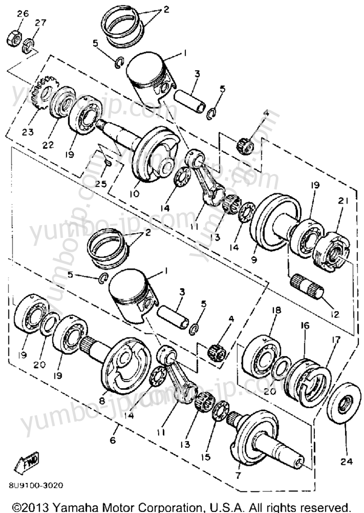 Crankshaft-Piston for snowmobiles YAMAHA VMX540G 1983 year