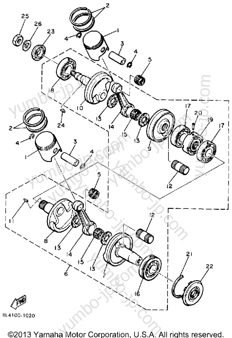 Crankshaft - Piston for snowmobiles YAMAHA ENTICER 340 (ET340L) 1987 year