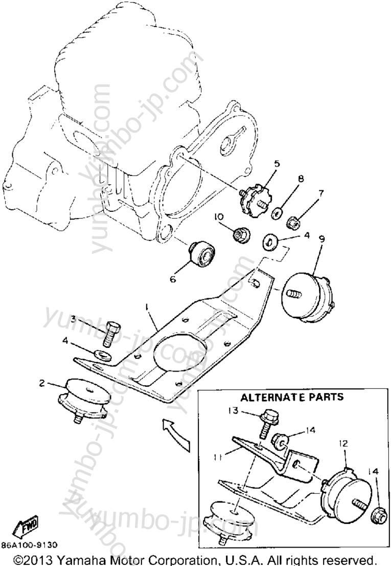Engine Bracket for snowmobiles YAMAHA BRAVO T (LONG TRACK) (BR250TN) 1989 year