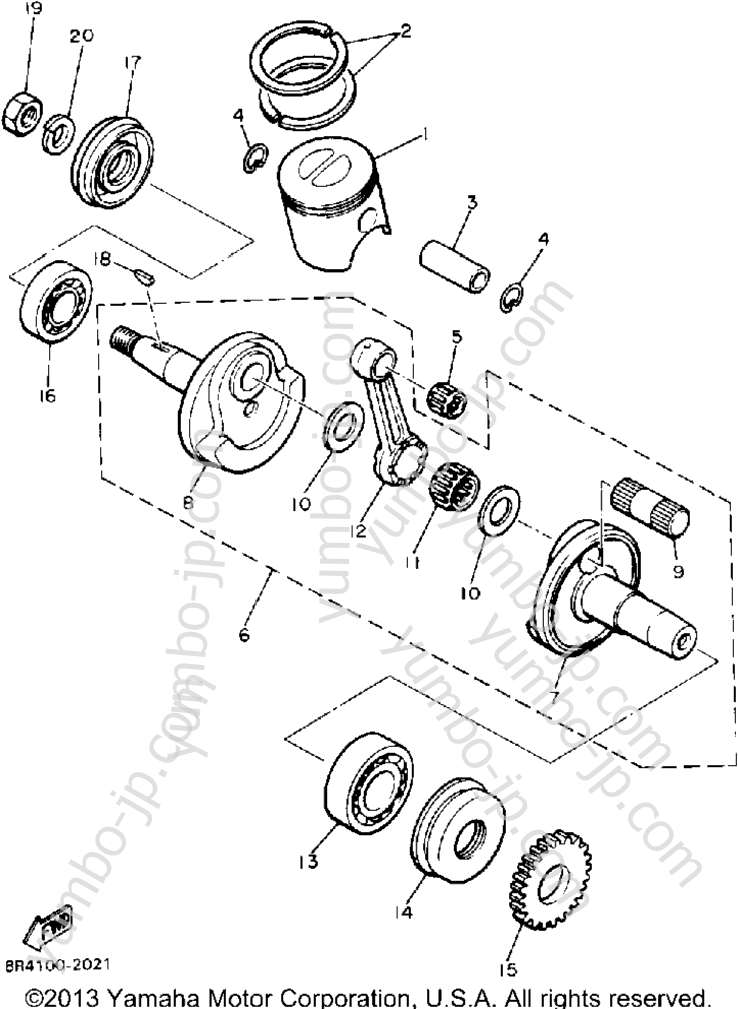 Crankshaft-Piston for snowmobiles YAMAHA BRAVO LT (LONG TRACK) (BR250TP) 1990 year